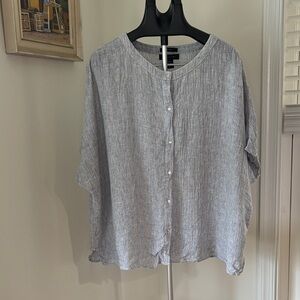 Tahari 100% Linen Gray Button Down Tunic Size L Minumalist Lagenlook Capsule